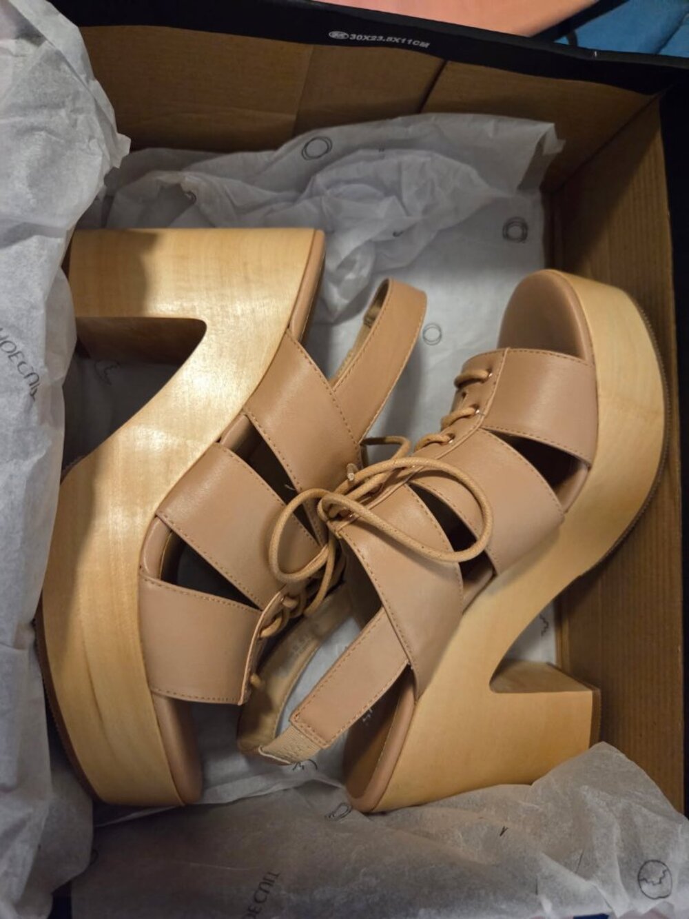 Nasty Gal Shoe Cult CORINA Wood Platform Sandals Women US 8.5